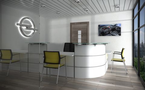 Banque accueil moderne 3 panneaux bois-aluminium ROCK